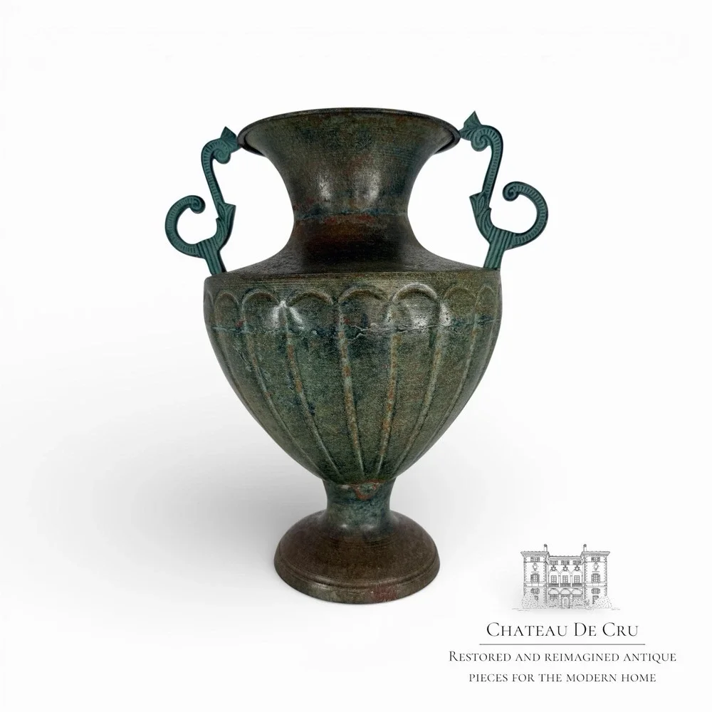 Bronze Tone Metal Urn Jardiniere Vase Handles Pedestal VTG Neoclassical Style‎